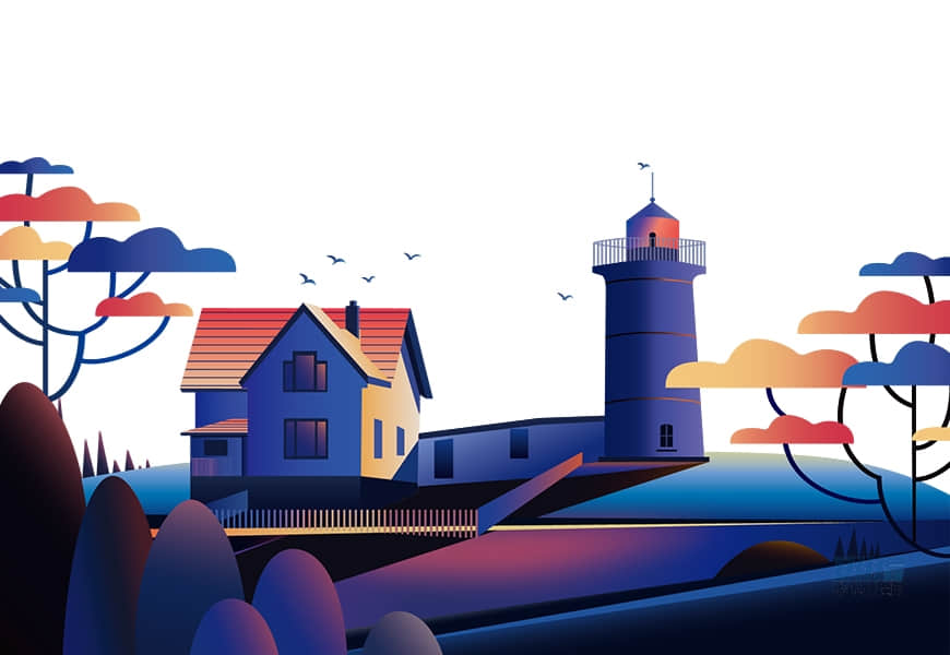 Illustrator绘制海边房屋场景插画图片