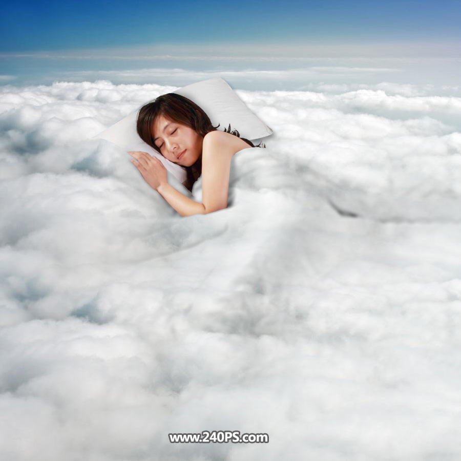 Photoshop合成天空云彩中的睡美人图片效果