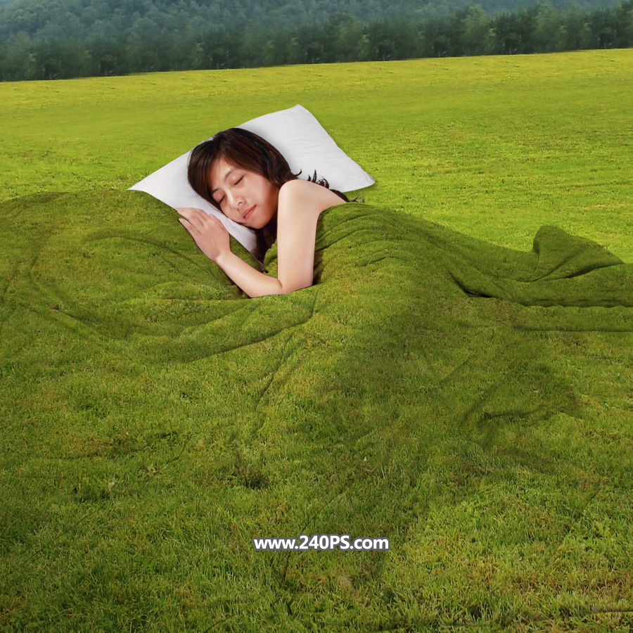 PS合成盖着草皮被褥的睡美人图片效果