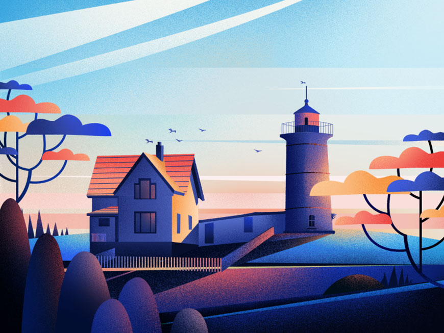Illustrator绘制海边房屋场景插画图片