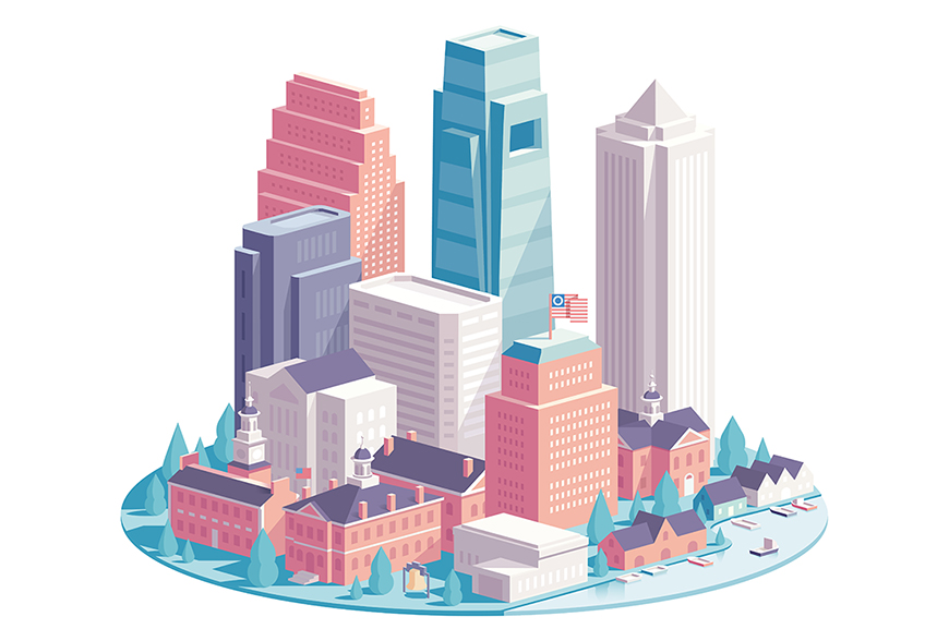 Illustrator绘制立体城市建筑场景图片