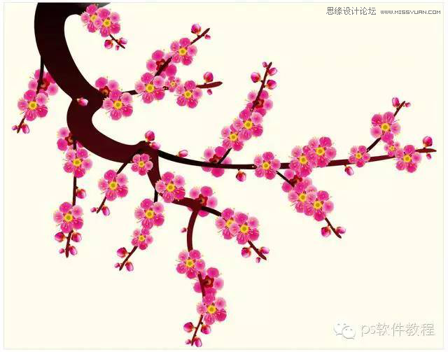 CorelDRAW绘制鲜艳梅花树枝图片效果