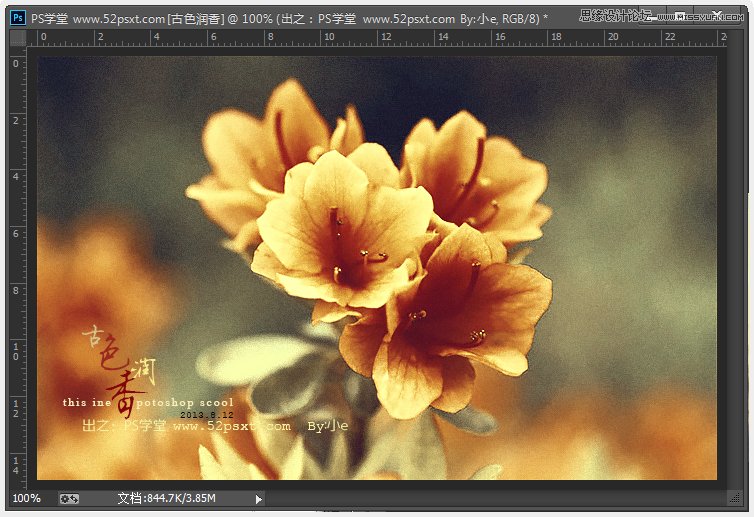 调出古韵金色花朵图片的PS滤镜调色方法